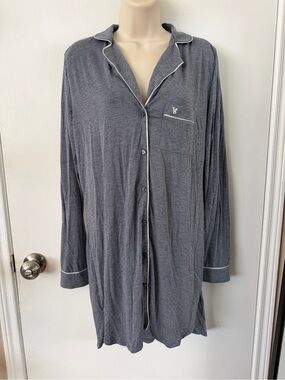 Long Button-Front Sleep Shirt - Gray - S